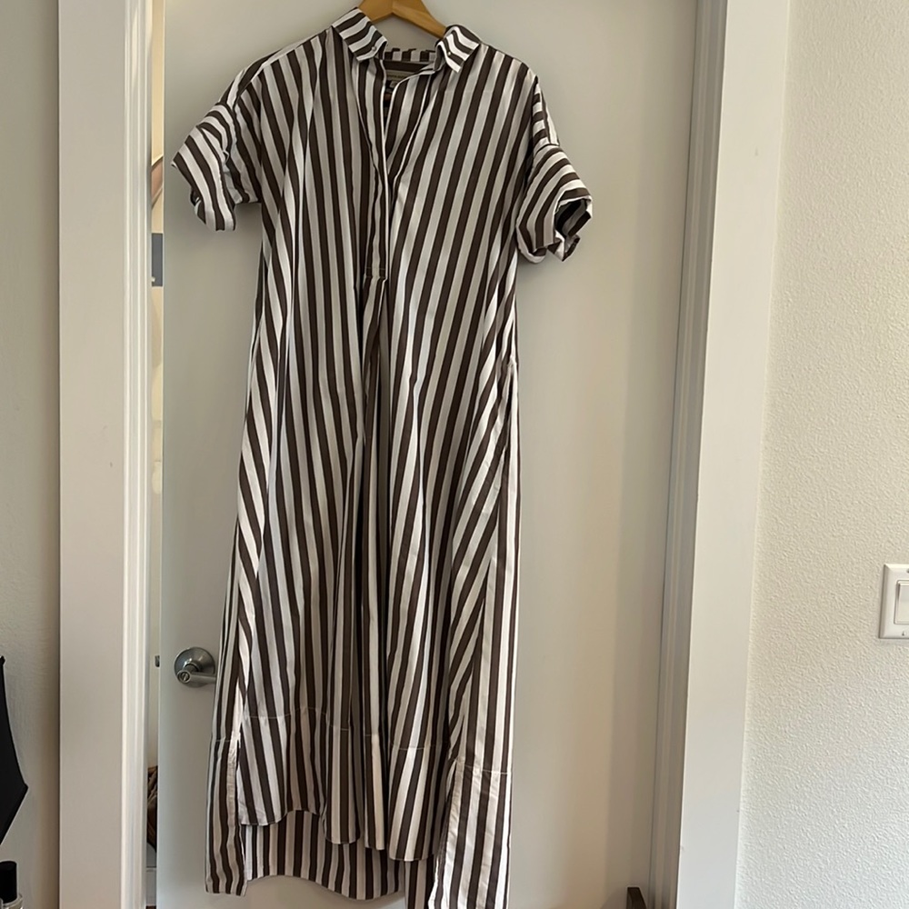banana republic brown and white stripe short sleeve tent dress